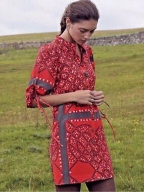 Anthropologie Moulinette Soeurs Maeshowe Shirtdress Dress Silk Red Size 2